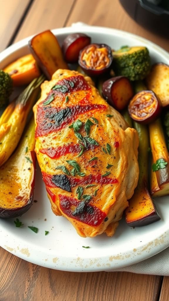 Juicy garlic herb air fryer chicken breast with roasted vegetables